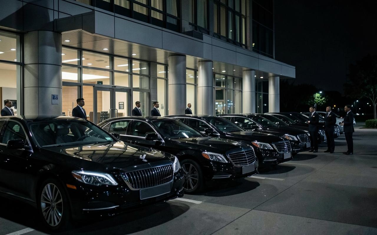 Fleet of executive cars outside a conference centre